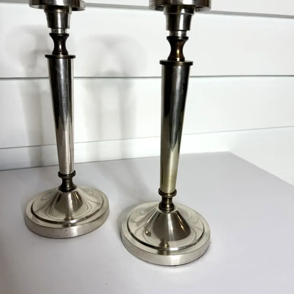 Restoration Hardware Northend Taper Pair of 2 Silver Brass Candle Stick Holders